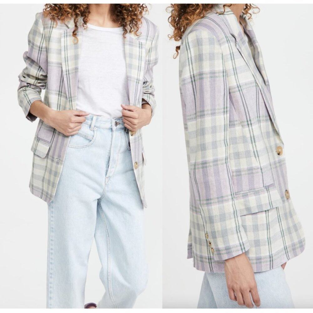 Isabel Marant Étoile Ilindae Plaid Blazer Jacket in Celadon